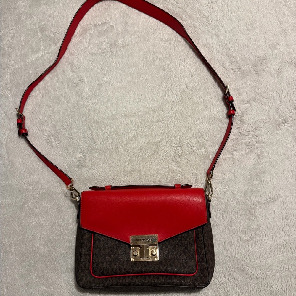 Michael Kors Red and Brown Crossbody Bag